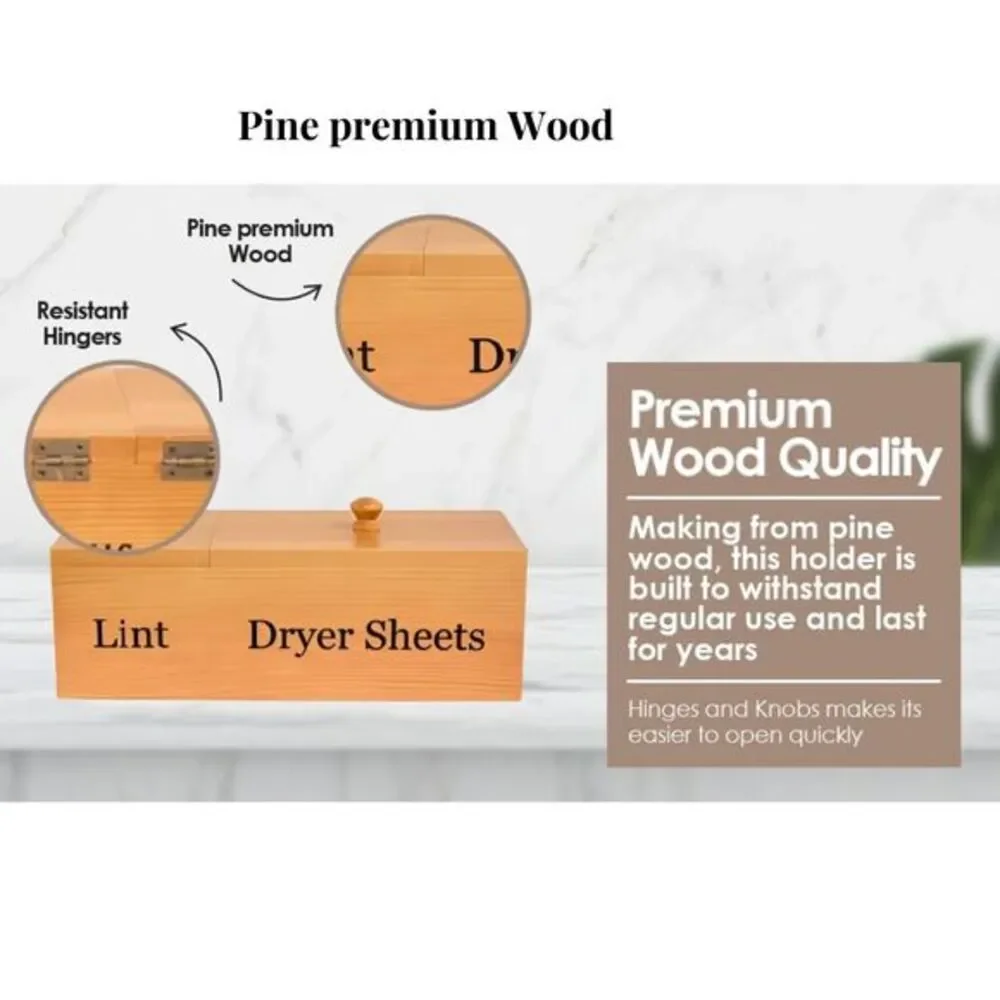 Kitchen + Kats Dryer Sheet Holder with Lid – Laundry Room Organizer w/ Lint Box